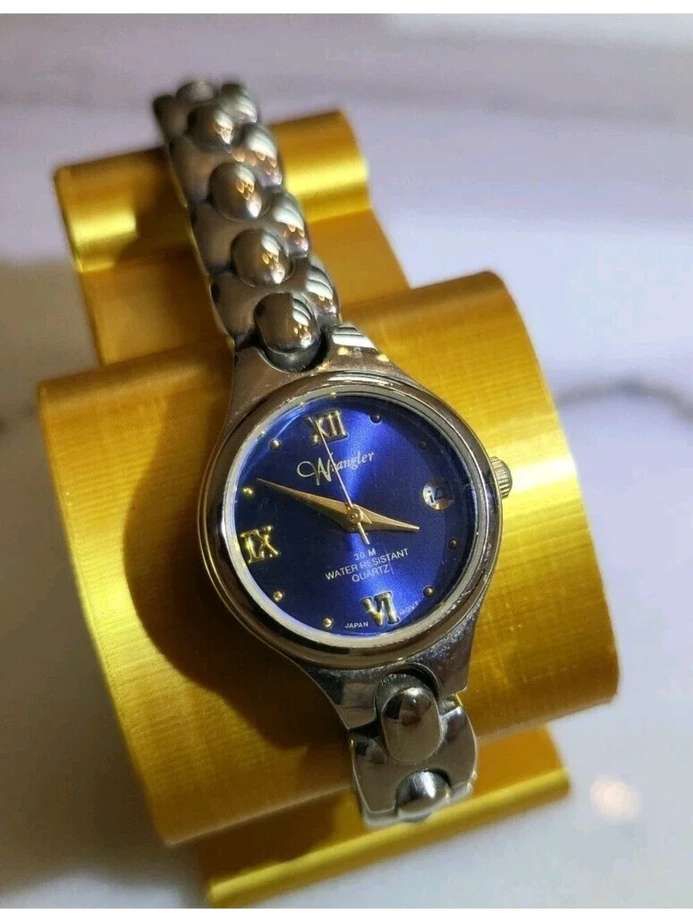 Vtg Womens Watch Wrangler Watch Classic Silver Tone SSteel Blue Dial Working EUC